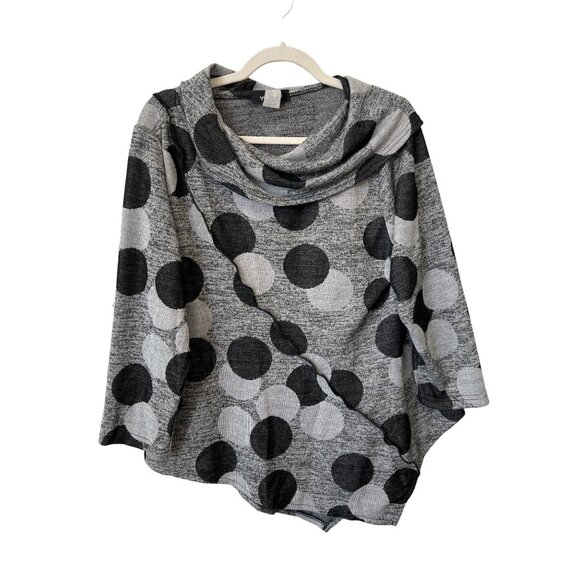 Yushi Polka Dot Asymmetrical Sweater Women Medium Gray Black Polyester Cozy Knit - Picture 1 of 6